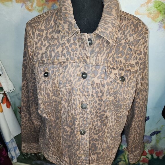Style & Co Brown/Black Leopard Print Denim Jacket - Picture 8 of 10